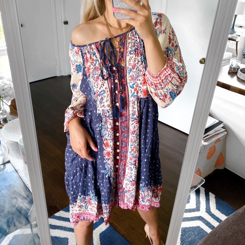 💙 BOHO TRIBAL PRINT DARK BLUE LOOSE DRESS! - Picture 4 of 13